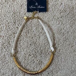 Brooks Brothers Gold and White Leather Minimalist Necklace